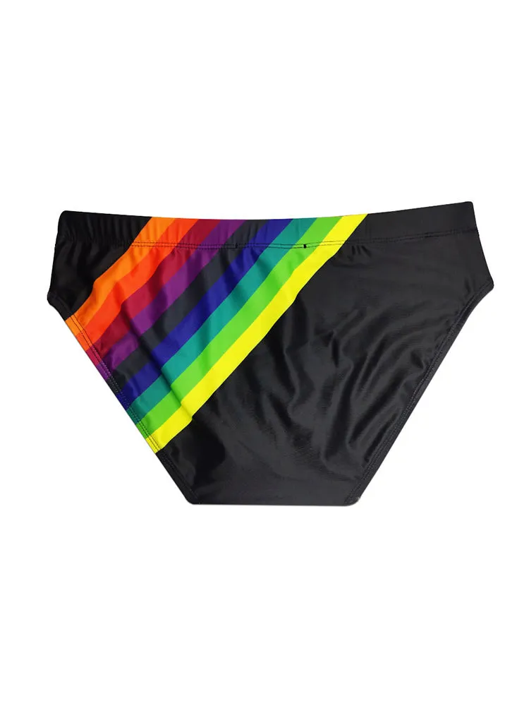 Mens Rainbow Stripes Swim Briefs with Removable Pad