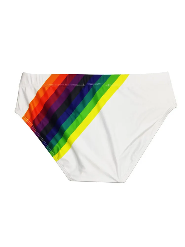 Mens Rainbow Stripes Swim Briefs with Removable Pad