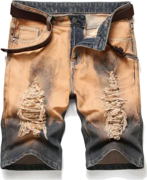 Men's Ripped Denim Shorts - Distressed Slim Fit Jean Shorts for Men, Casual Straight Fit Summer Ripped Shorts