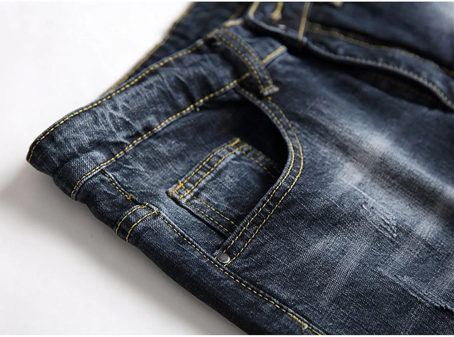 Men's Ripped Slim Fit Jean Pants Solid Straight Leg Skinny Denim Pant Stretch Washed Pencil Trouser with Zipper