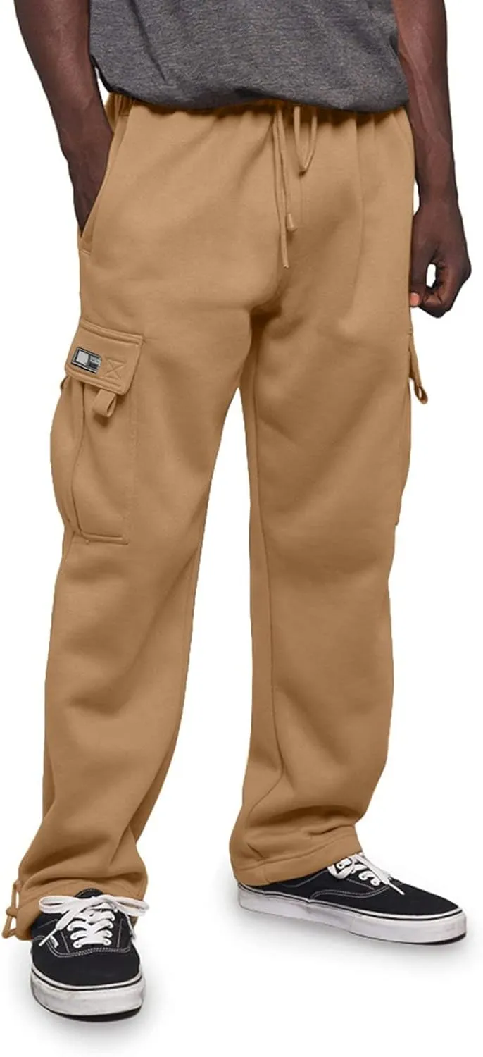 Men's Rope Loosening Waist Solid Color Cargo Pants Loose Sports Trousers with Pockets Hiking Joggers Gym Sweatpant