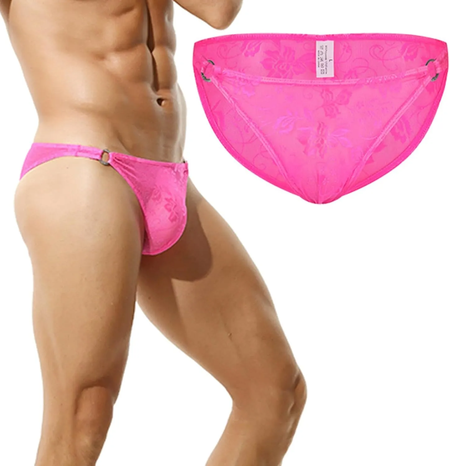 Men's Sexy Fishnet Underwear Low Rise See Through Breathable Erotic Lace Briefs Underpants