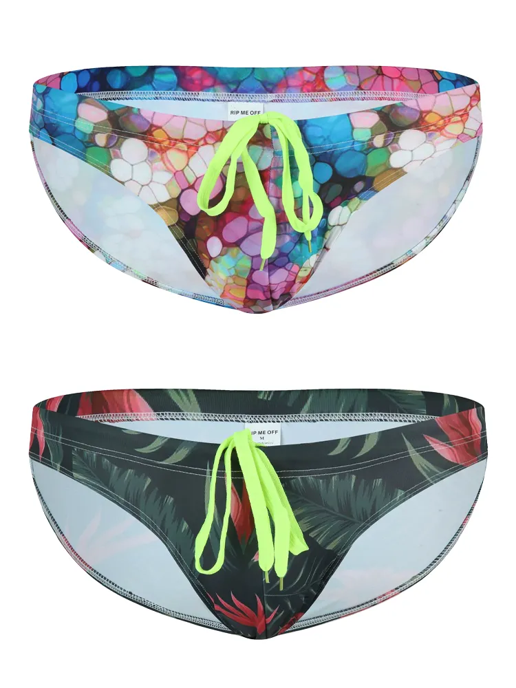 Mens Sexy Low-rise Print Briefs With Drawstring