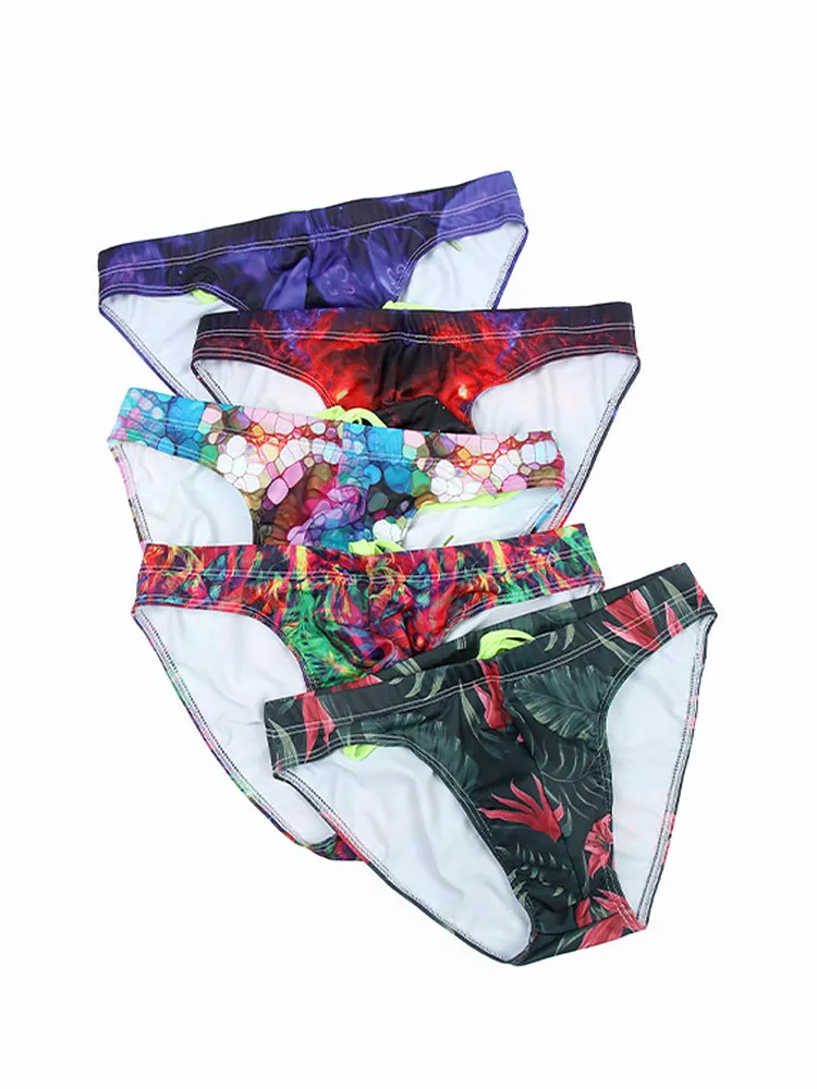 Mens Sexy Low-rise Print Briefs With Drawstring