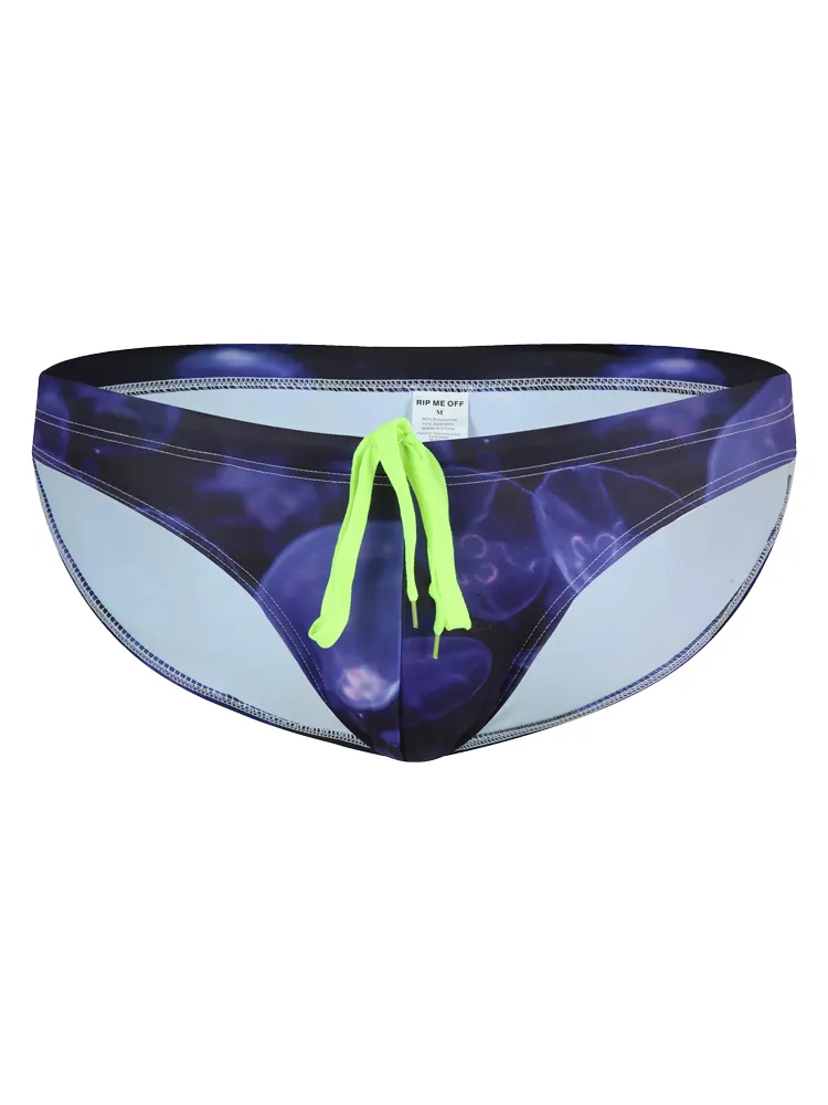 Mens Sexy Low-rise Print Briefs With Drawstring