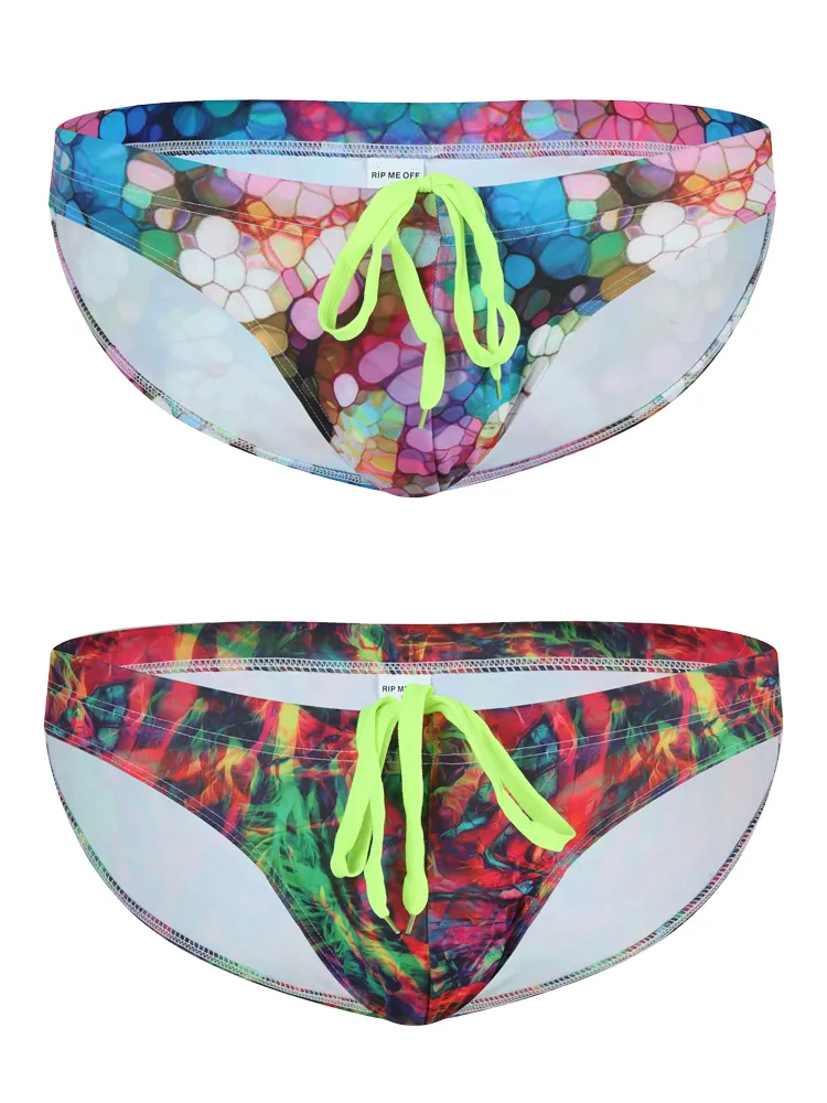 Mens Sexy Low-rise Print Briefs With Drawstring