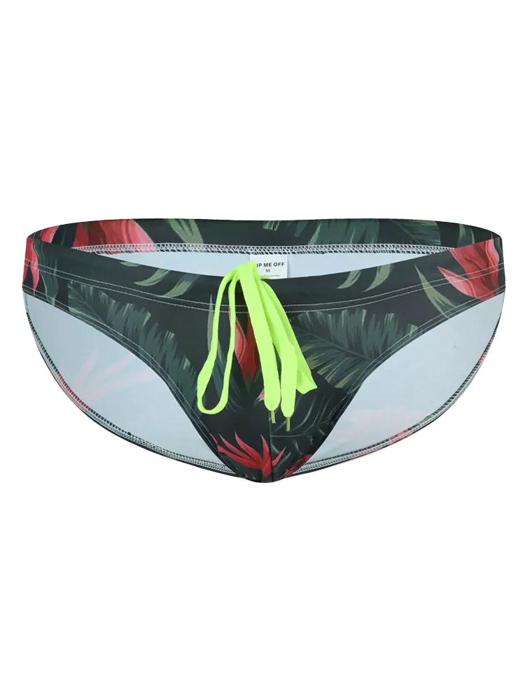 Mens Sexy Low-rise Print Briefs With Drawstring