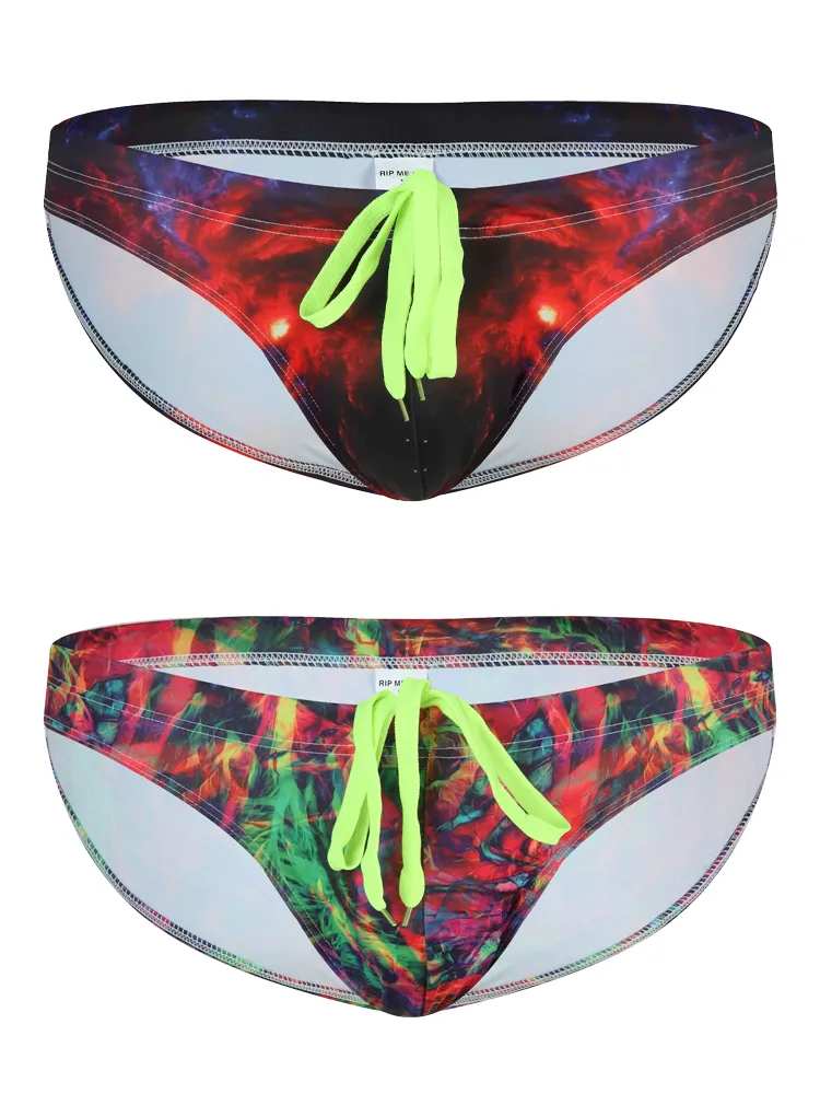 Mens Sexy Low-rise Print Briefs With Drawstring