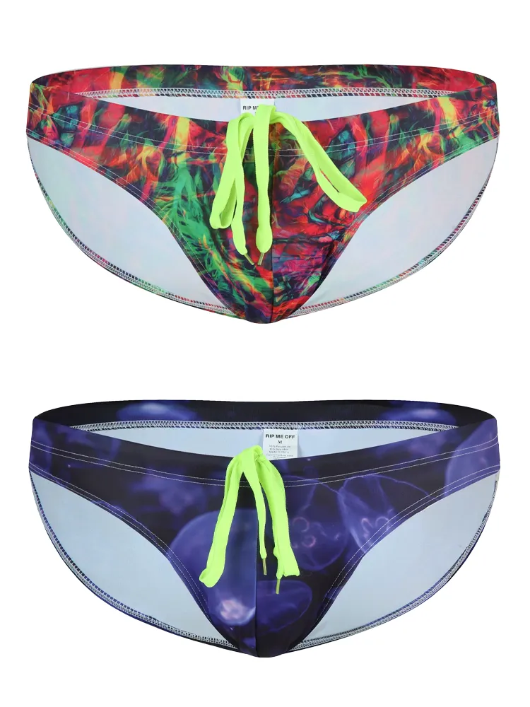 Mens Sexy Low-rise Print Briefs With Drawstring