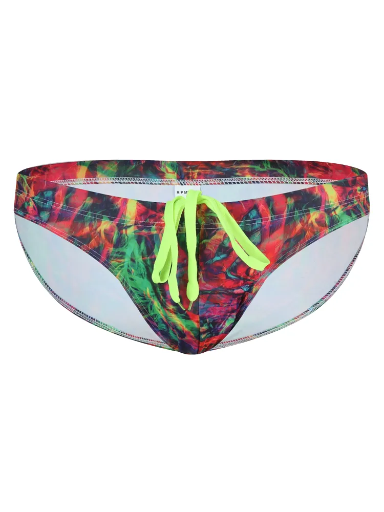 Mens Sexy Low-rise Print Briefs With Drawstring