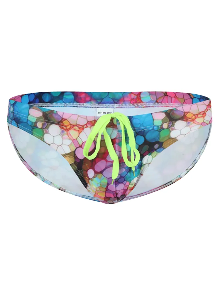 Mens Sexy Low-rise Print Briefs With Drawstring