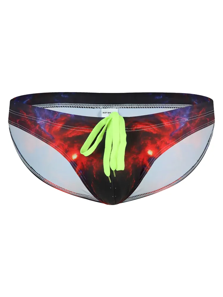 Mens Sexy Low-rise Print Briefs With Drawstring