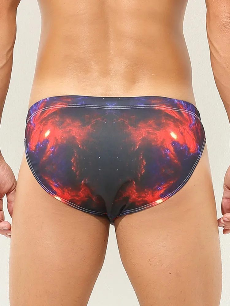 Mens Sexy Low-rise Print Briefs With Drawstring