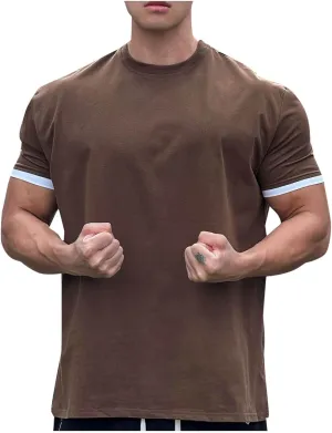 Mens Short Sleeve Workout Shirts Casual Crew-Neck Slim Fit Stretch Cotton Shirt Quick Dry Mens Gym Shirts