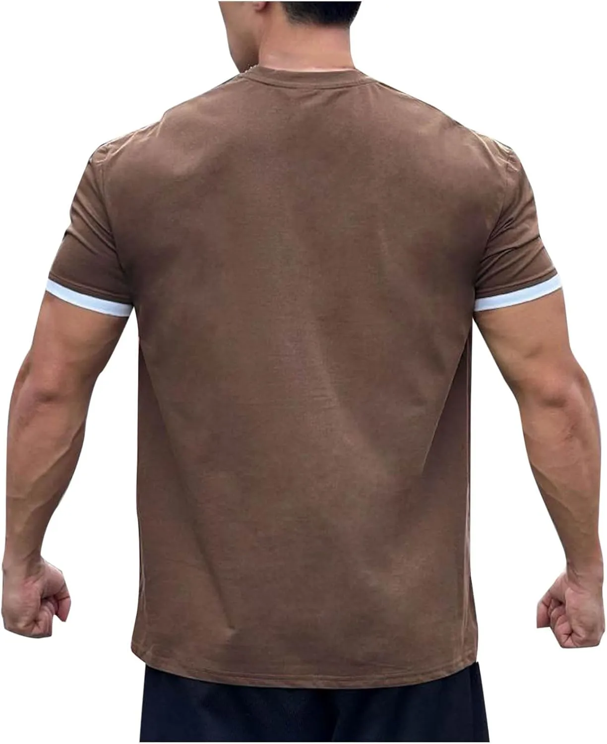 Mens Short Sleeve Workout Shirts Casual Crew-Neck Slim Fit Stretch Cotton Shirt Quick Dry Mens Gym Shirts