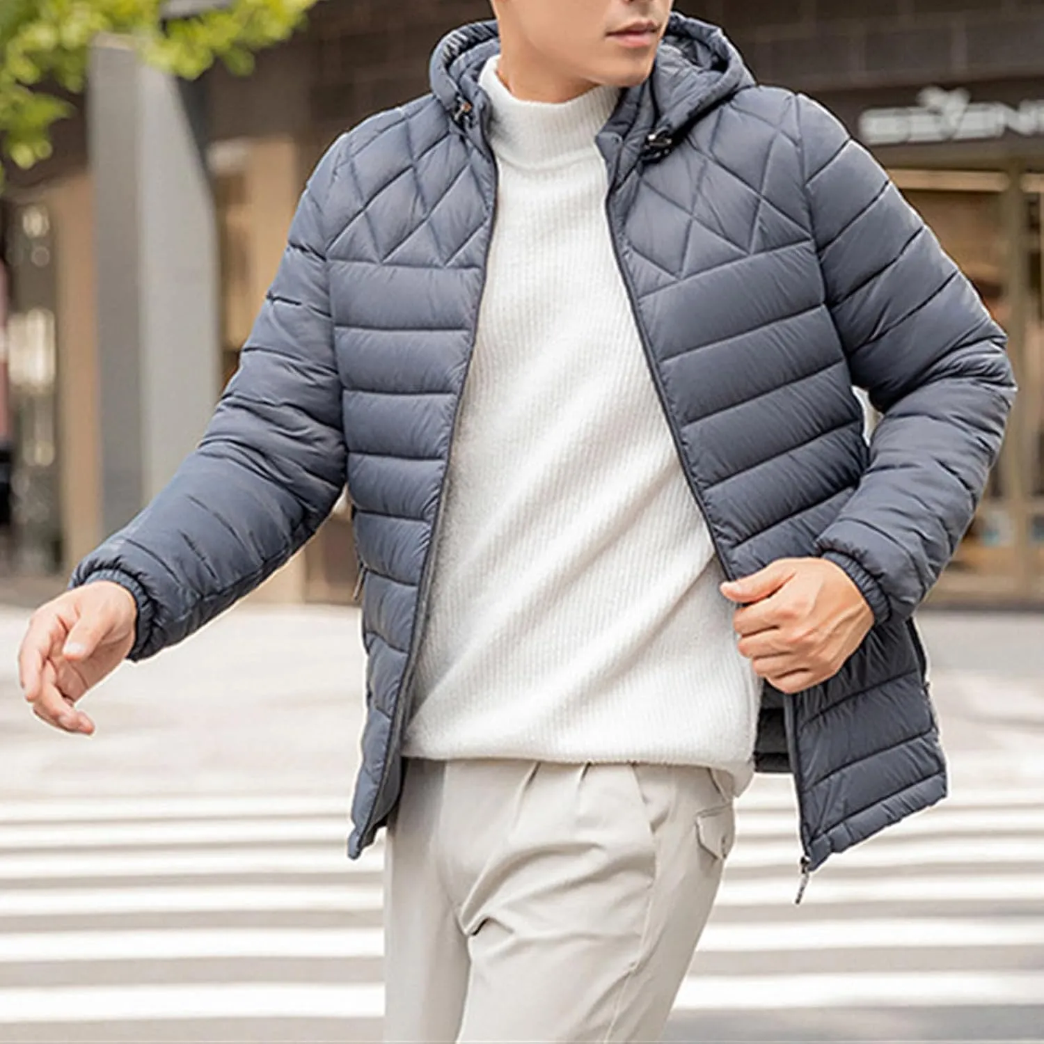 Men's Short Winter Hooded Jackets Male Casual Quilted Zip Lightweight Coat Men Warm Cotton Padded Jacket With Hood