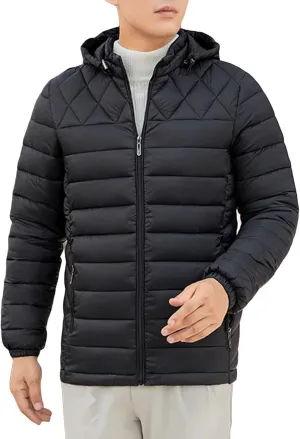 Men's Short Winter Hooded Jackets Male Casual Quilted Zip Lightweight Coat Men Warm Cotton Padded Jacket With Hood