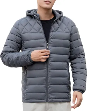 Men's Short Winter Hooded Jackets Male Casual Quilted Zip Lightweight Coat Men Warm Cotton Padded Jacket With Hood