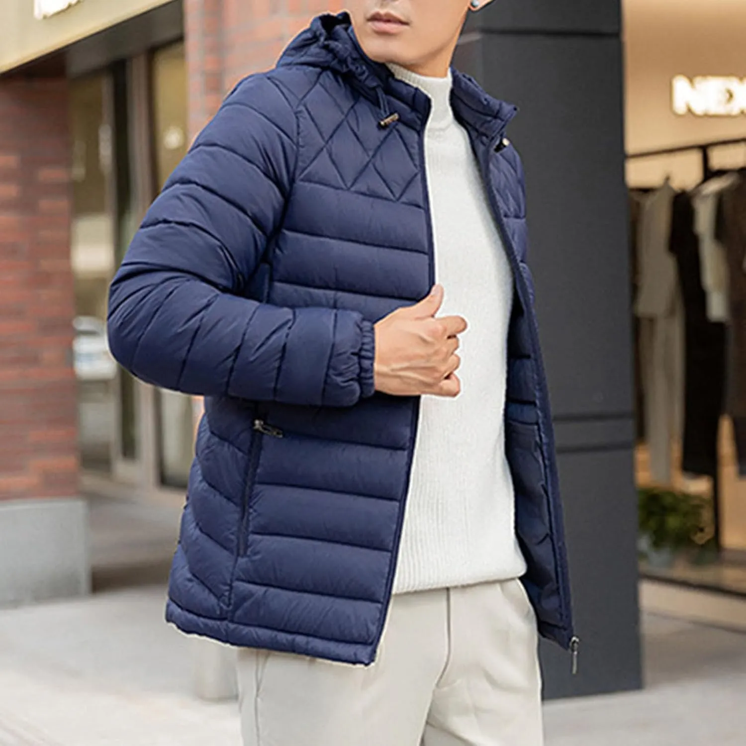 Men's Short Winter Hooded Jackets Male Casual Quilted Zip Lightweight Coat Men Warm Cotton Padded Jacket With Hood