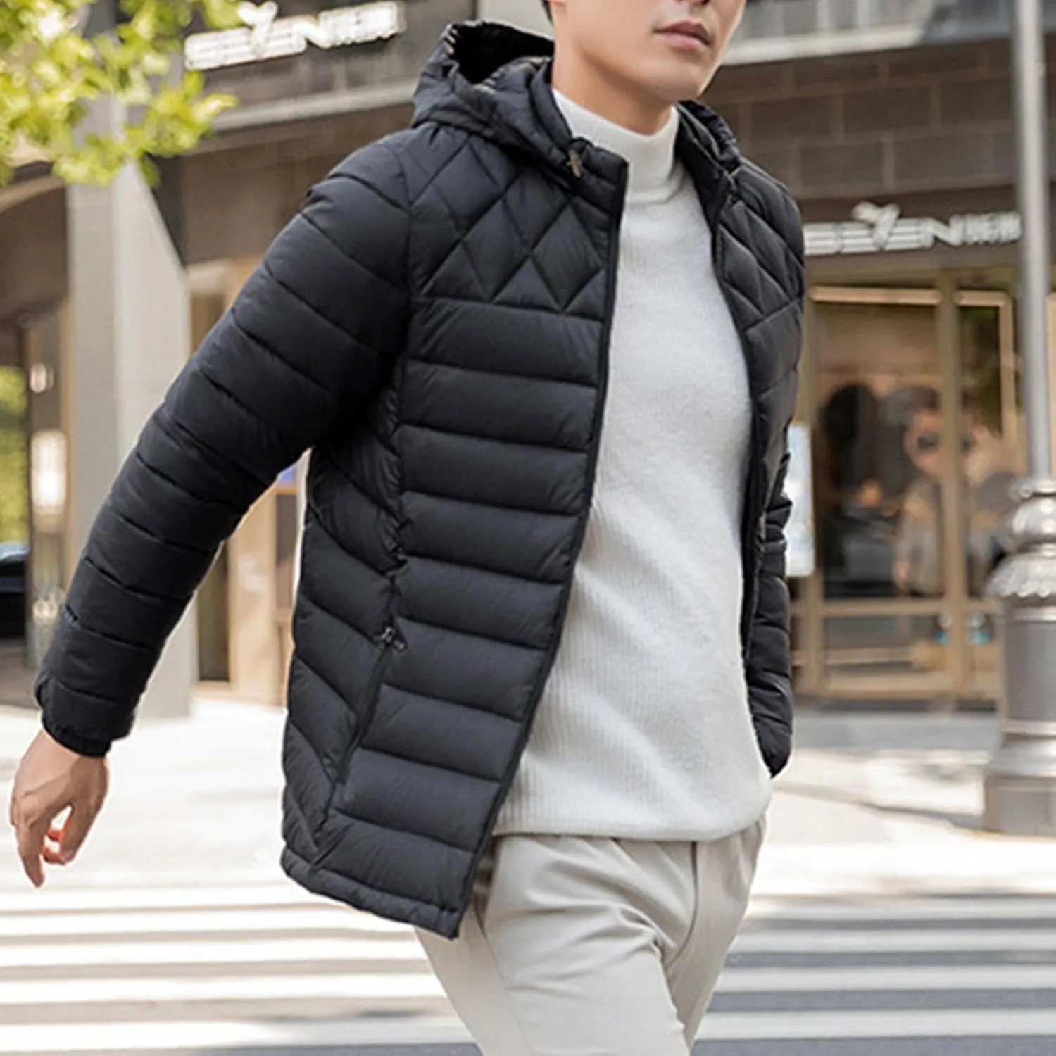 Men's Short Winter Hooded Jackets Male Casual Quilted Zip Lightweight Coat Men Warm Cotton Padded Jacket With Hood