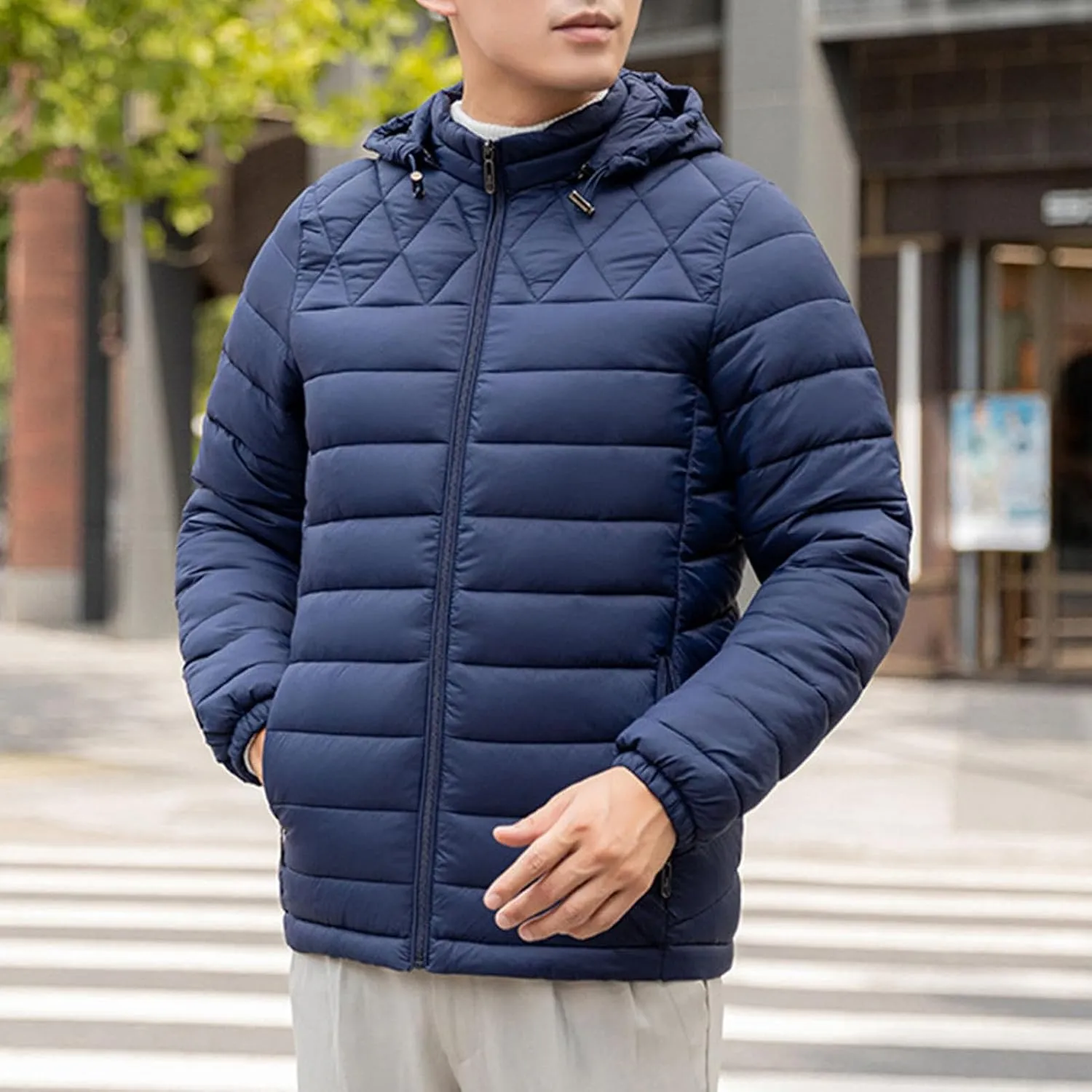 Men's Short Winter Hooded Jackets Male Casual Quilted Zip Lightweight Coat Men Warm Cotton Padded Jacket With Hood