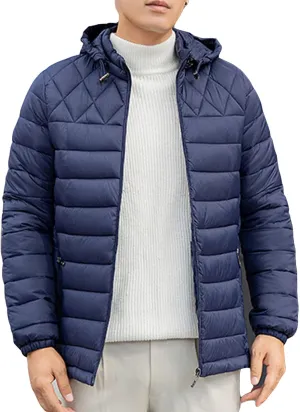 Men's Short Winter Hooded Jackets Male Casual Quilted Zip Lightweight Coat Men Warm Cotton Padded Jacket With Hood