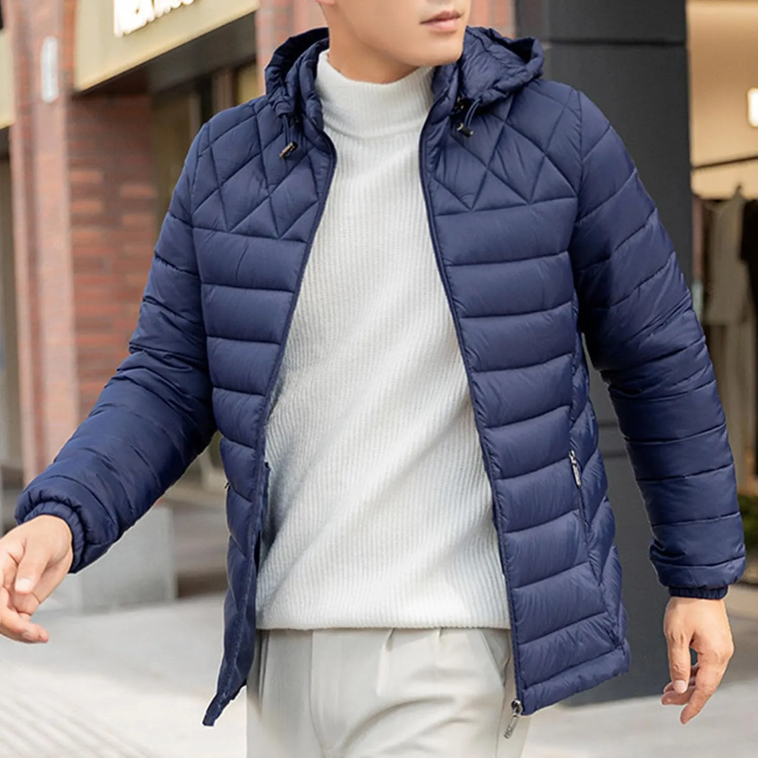 Men's Short Winter Hooded Jackets Male Casual Quilted Zip Lightweight Coat Men Warm Cotton Padded Jacket With Hood