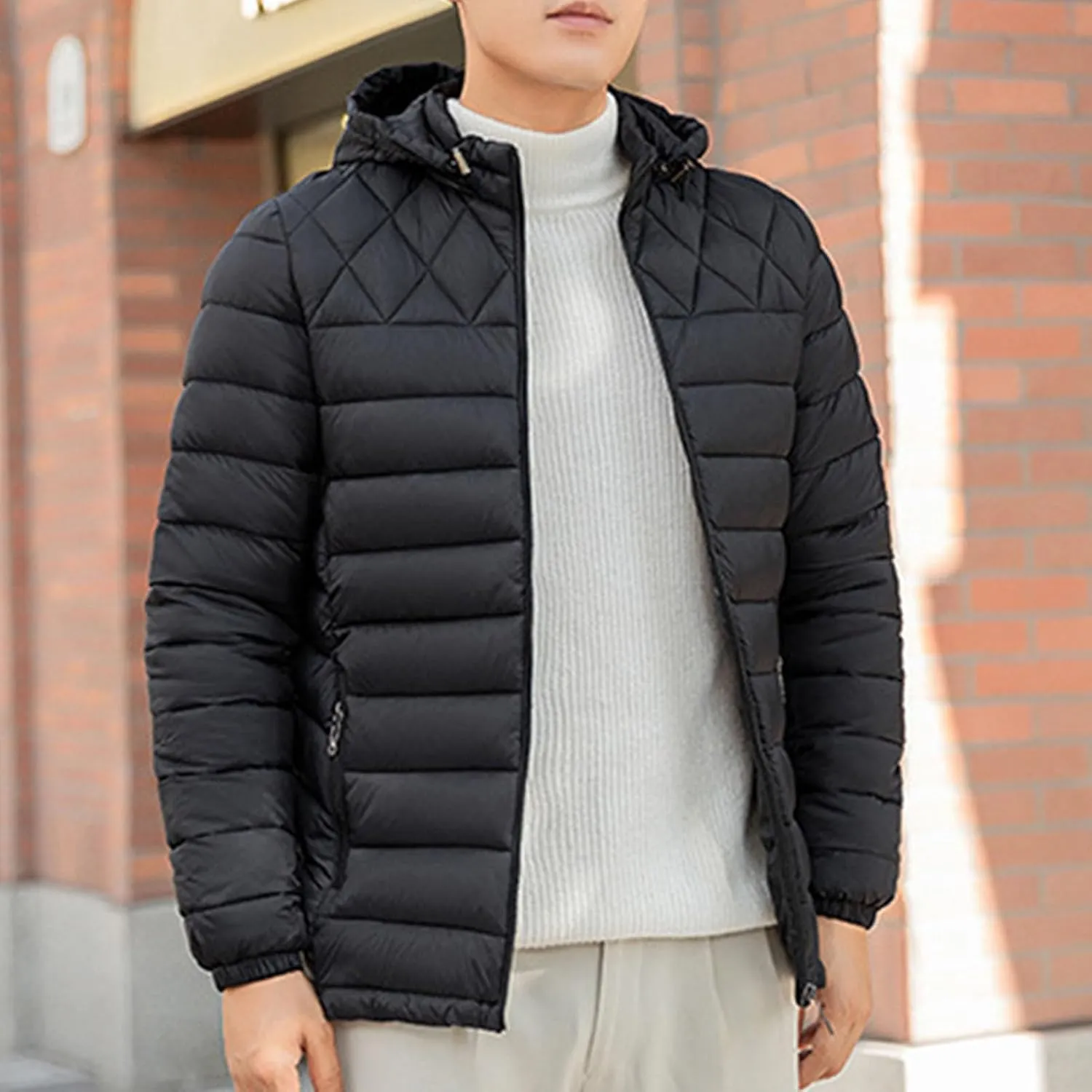 Men's Short Winter Hooded Jackets Male Casual Quilted Zip Lightweight Coat Men Warm Cotton Padded Jacket With Hood