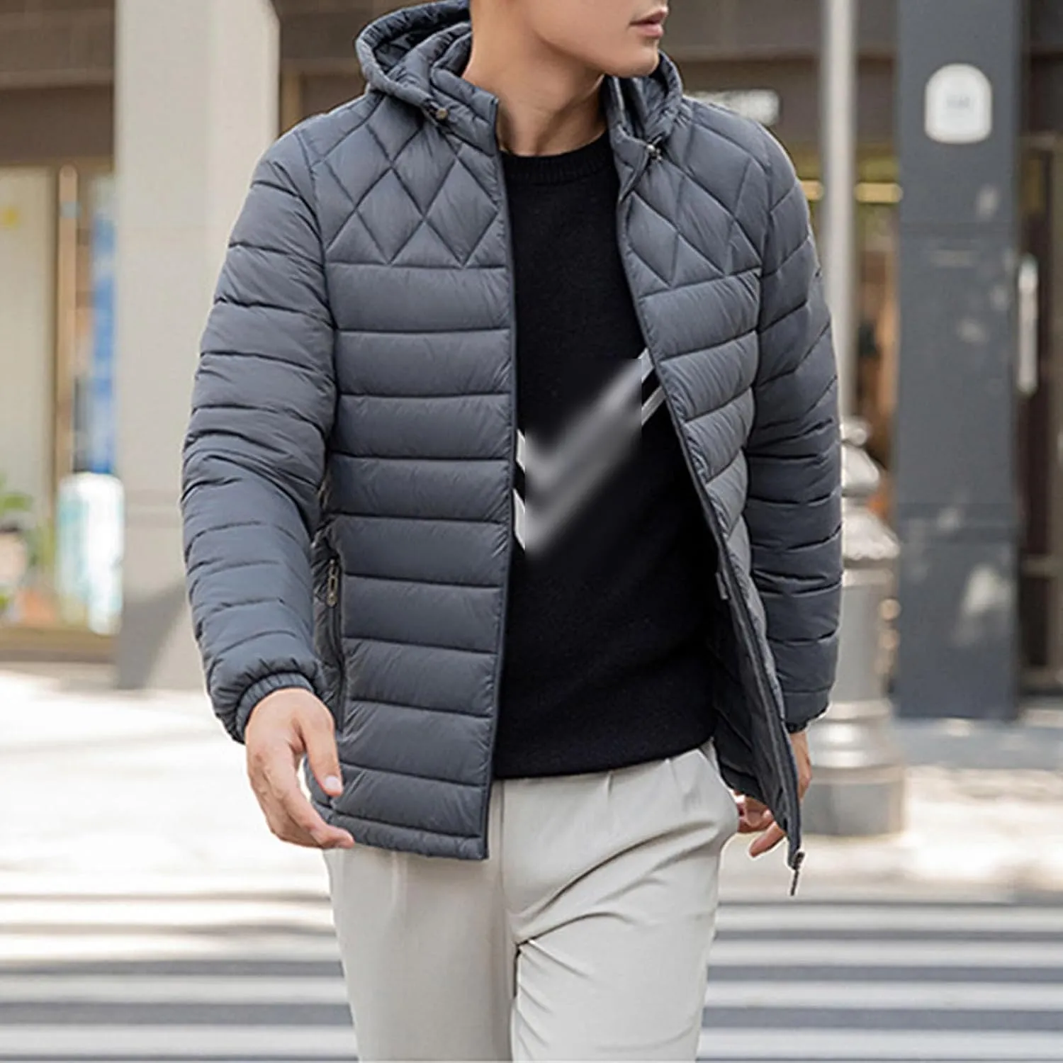 Men's Short Winter Hooded Jackets Male Casual Quilted Zip Lightweight Coat Men Warm Cotton Padded Jacket With Hood