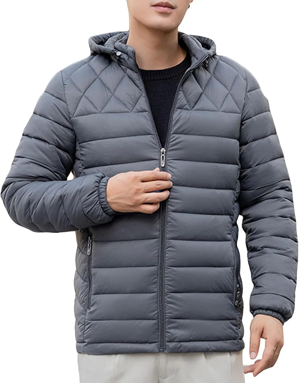 Men's Short Winter Hooded Jackets Male Casual Quilted Zip Lightweight Coat Men Warm Cotton Padded Jacket With Hood
