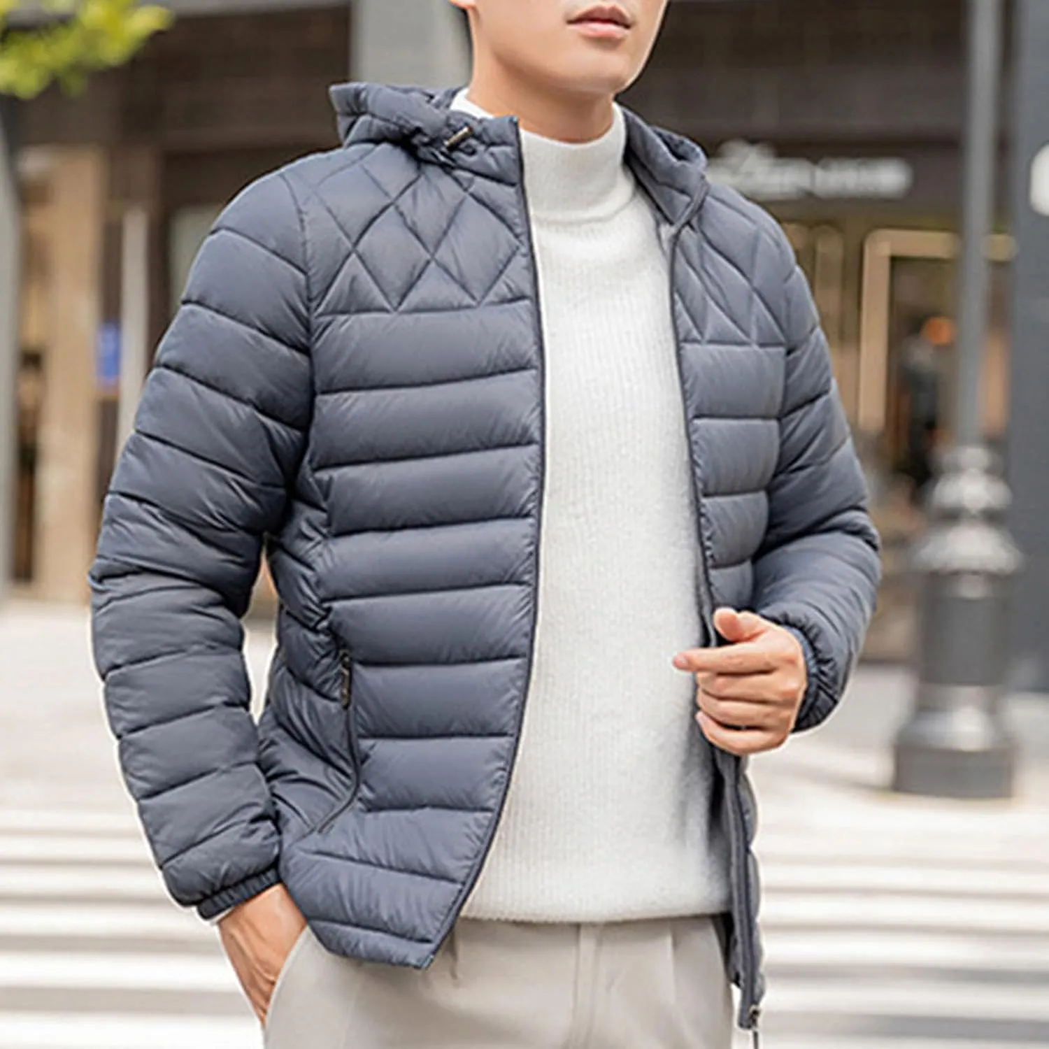 Men's Short Winter Hooded Jackets Male Casual Quilted Zip Lightweight Coat Men Warm Cotton Padded Jacket With Hood