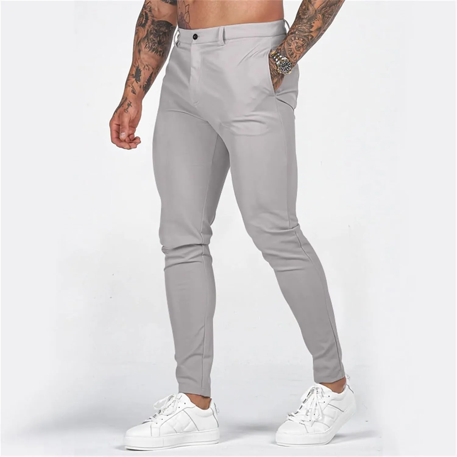 Mens Slim Fit Chino Pants Stretch Lightweight Business Suit Dress Pants Casual Wrinkle Free Quick Dry Work Trousers