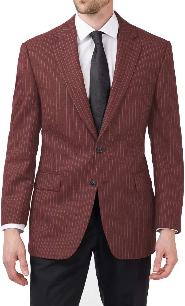 Mens Slim Fit Stripe Jacket Casual Suit Blazer Sport Coat Two-Button Lightweight Daily Pinstripes Jackets for Men