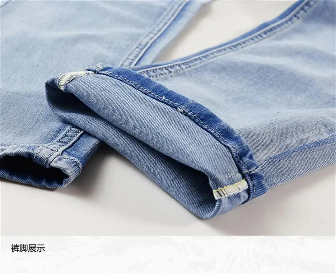Men's Spring Slim Micro-Stretch Two-Piece Jacket Jeans Denim Suit