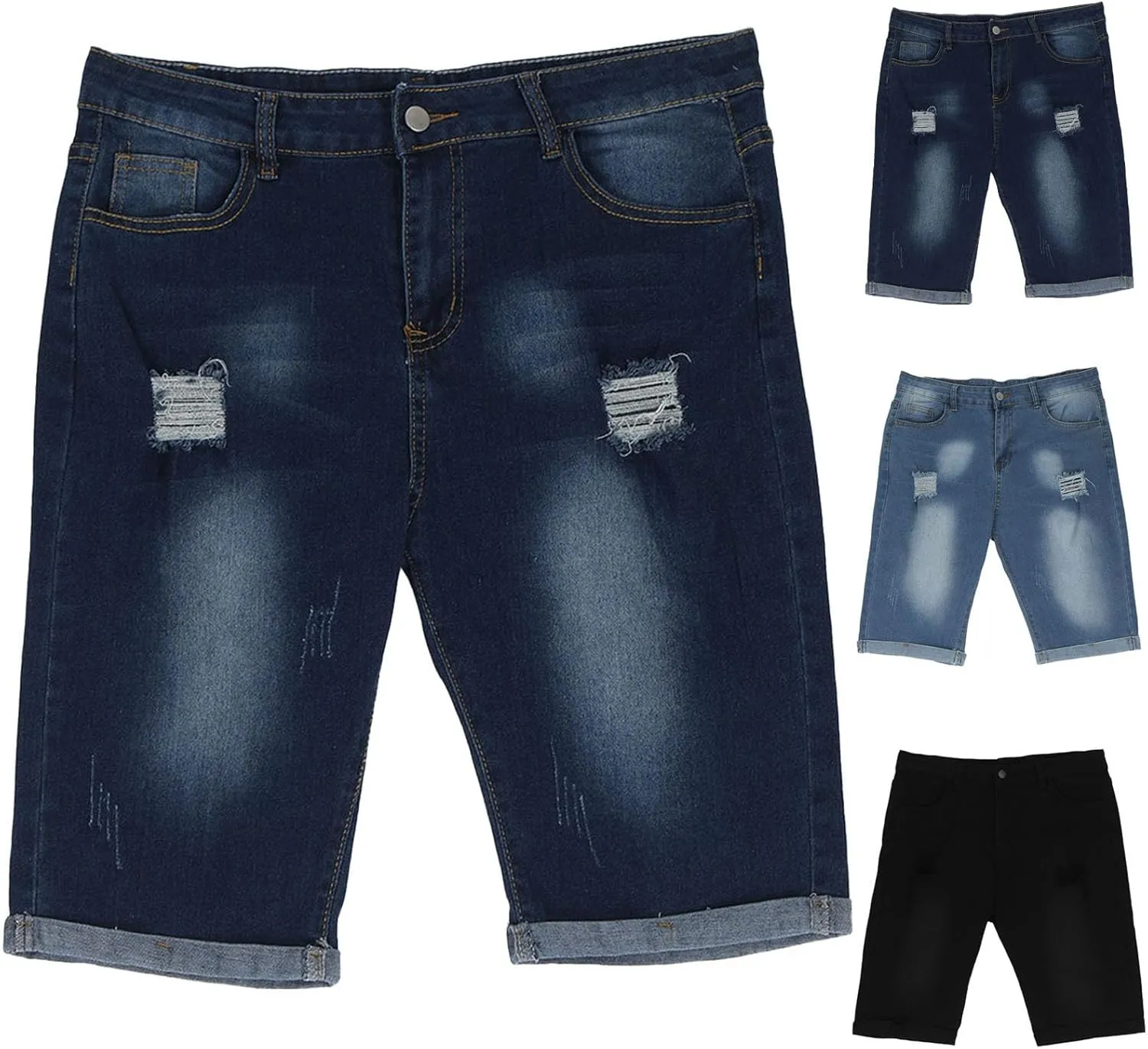 Mens Stretch Denim Shorts Cargo Short Jeans Men's Knee Length Shorts Stretch Cropped Trousers Summer Half Pants