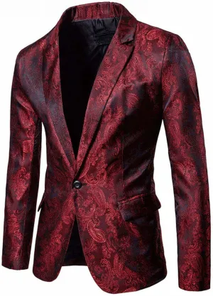Mens Suit Jacket Slim Fit Blazer One Button Notch Collar Court Style Embroidered Banquet Evening Party Gentleman Shirts
