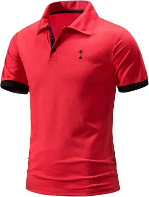 Mens Summer Short Sleeve Polo Shirts Moisture Wicking Cotton Tops Casual Slim-Fit Graphic Pullover Colcor Block Collar Shirts