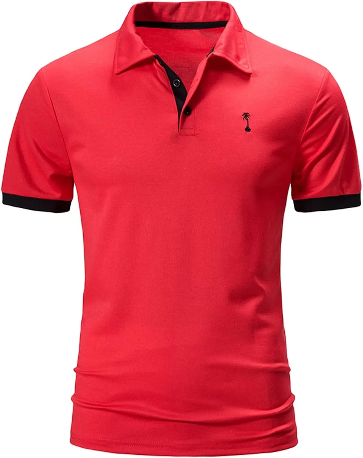 Mens Summer Short Sleeve Polo Shirts Moisture Wicking Cotton Tops Casual Slim-Fit Graphic Pullover Colcor Block Collar Shirts