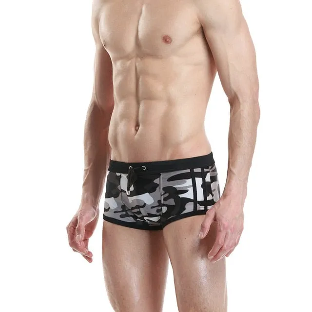 Men's Swimming Camouflage Push-Up Low Waist Short