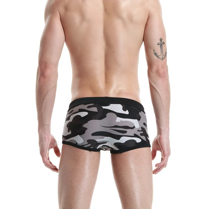 Men's Swimming Camouflage Push-Up Low Waist Short