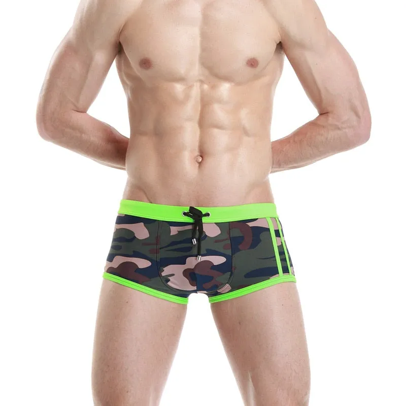 Men's Swimming Camouflage Push-Up Low Waist Short