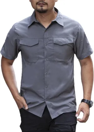 Men's Tactical Cargo Shirt, Quick-Dry Military Summer Workwear Lapel Breathable