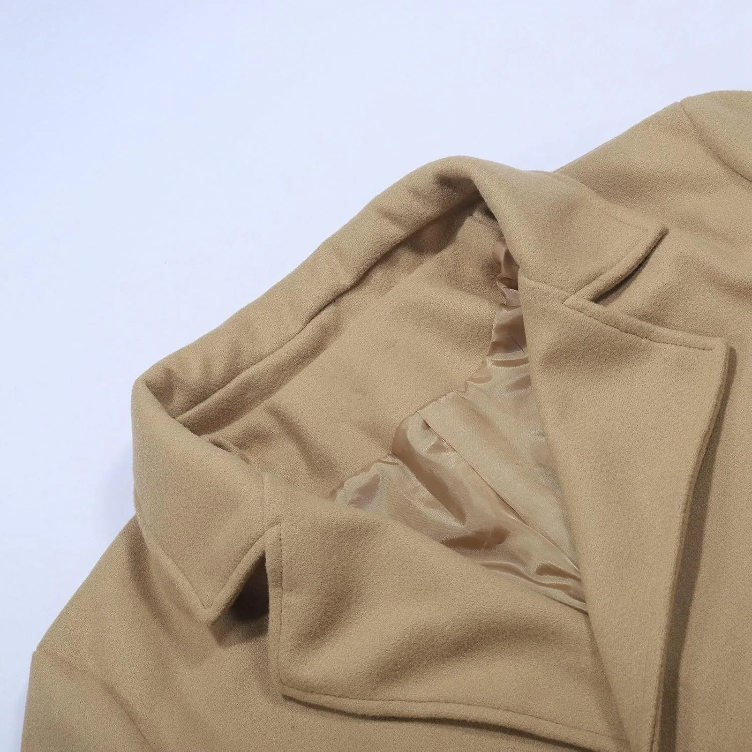 Men's Trench Coat Fashion Easy Notch Lapel Business Casual Fleece Jacket Solid Long Pea Coat Windbreaker Overcoat