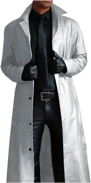 Men's Trench Coat Slim Fit Notch Lapel Single Breasted Overcoat Winter Warm Cotton Business Long Jacket Windbreaker