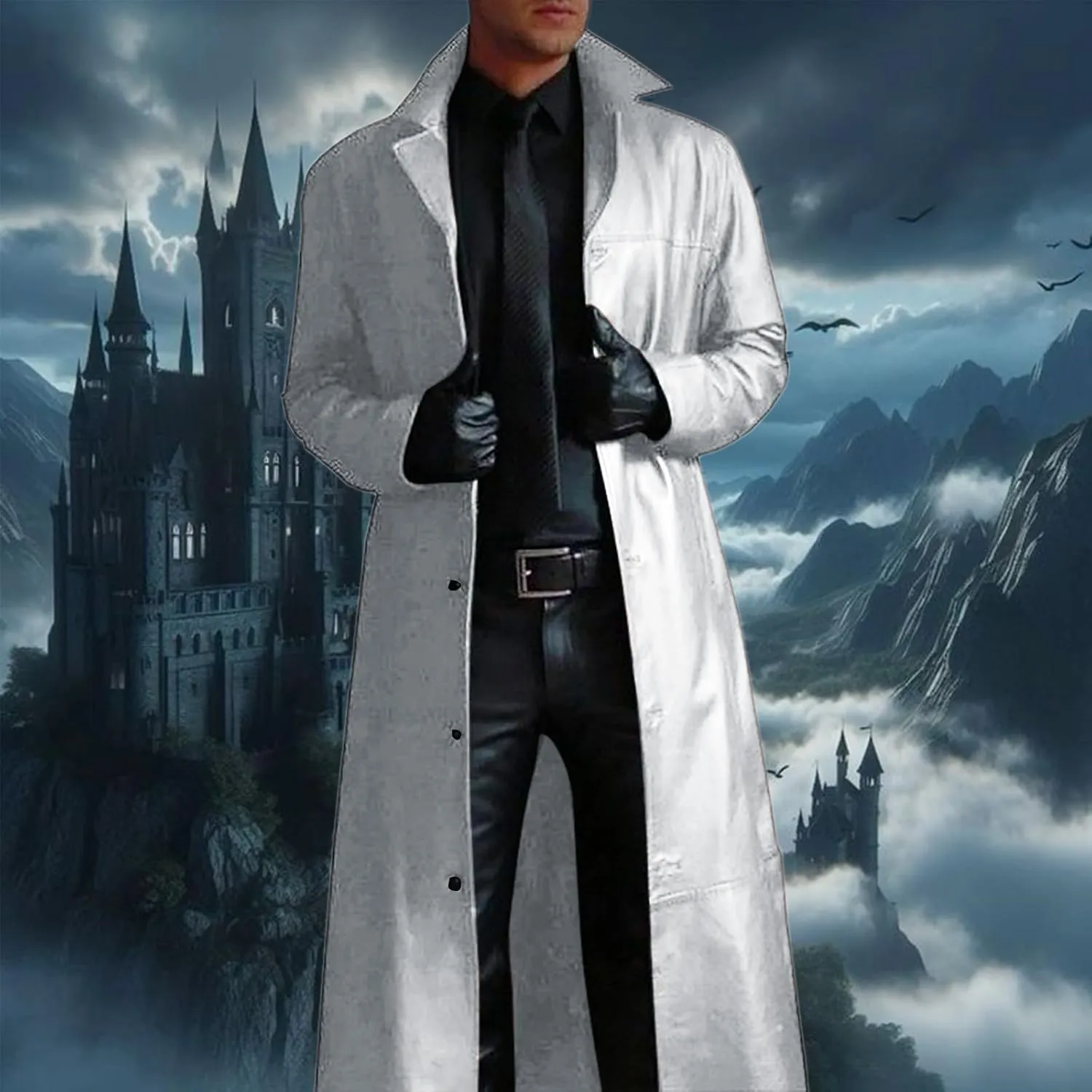 Men's Trench Coat Slim Fit Notch Lapel Single Breasted Overcoat Winter Warm Cotton Business Long Jacket Windbreaker