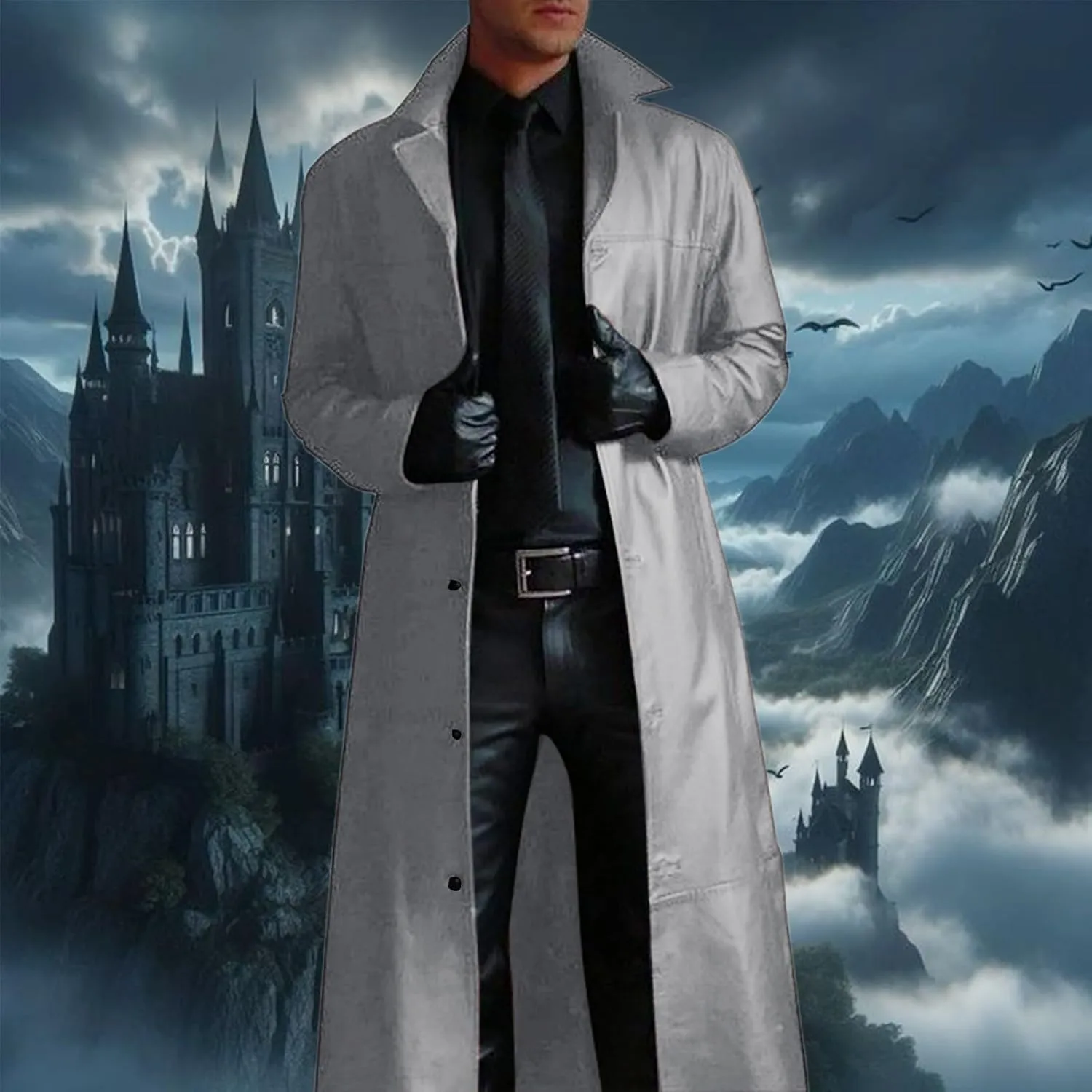 Men's Trench Coat Slim Fit Notch Lapel Single Breasted Windbreaker Warm Winter Overcoat Cotton Business Long Jacket