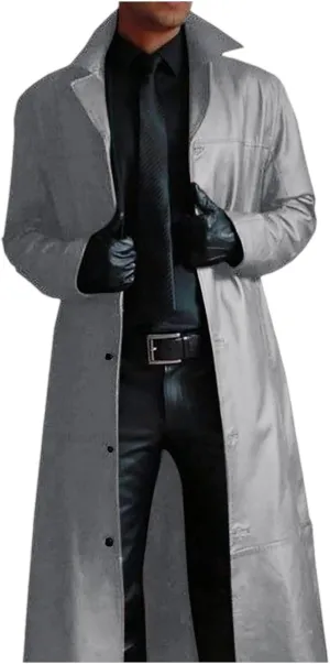 Men's Trench Coat Slim Fit Notch Lapel Single Breasted Windbreaker Warm Winter Overcoat Cotton Business Long Jacket