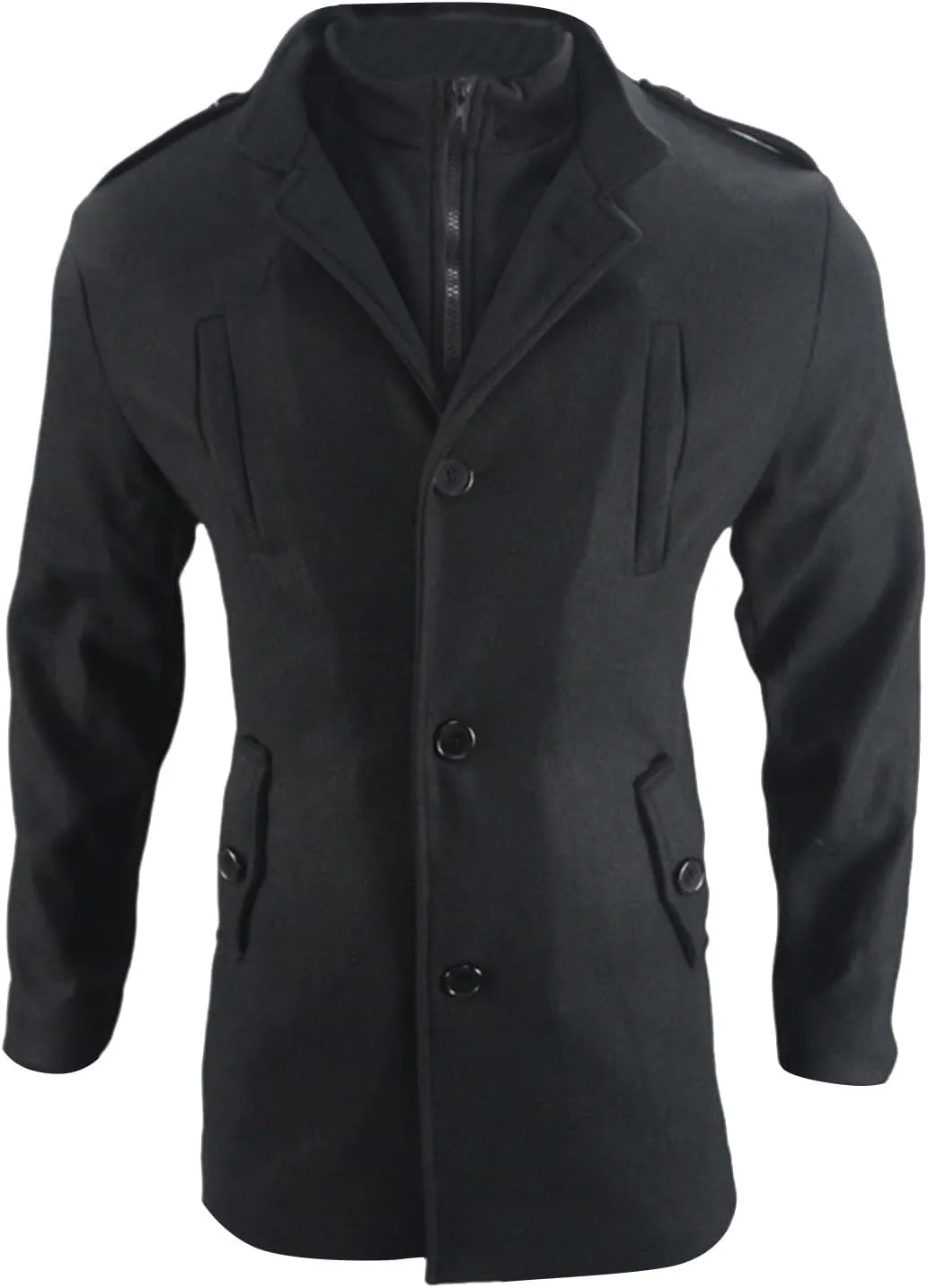 Mens Trench Coat Stand Lapel Double Breasted Business Casual Pea Coat Winter Warm Coat Mid Long Overcoat Windbreaker