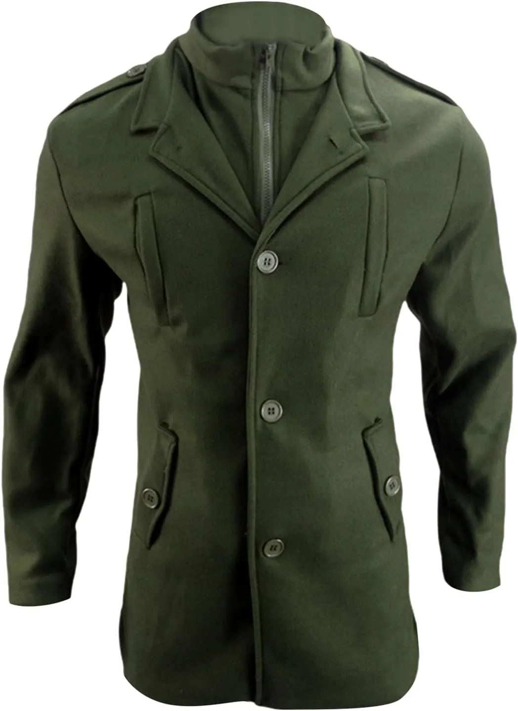 Mens Trench Coat Stand Lapel Double Breasted Business Casual Pea Coat Winter Warm Coat Mid Long Overcoat Windbreaker