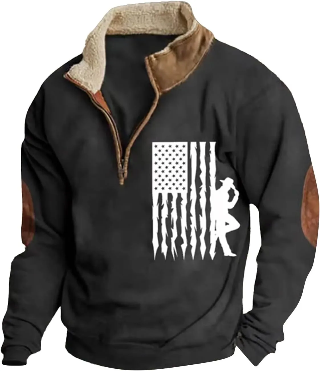 Men's Vintage American Flag Graphic Sweatshirt Quarter Zip Pullover Mock Neck Long Sleeve Patriotic Shirts for Men
